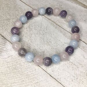 amethyst rose quartz and aquamarine stone bead bracelet